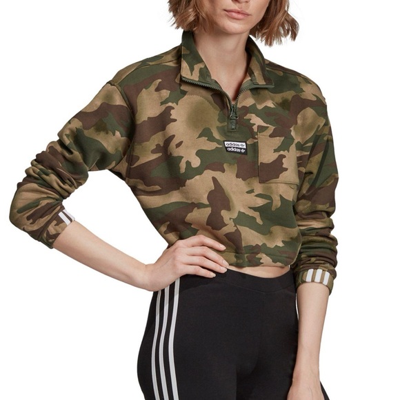 adidas Originals Tops - Adidas Originals Cropped Camo Light Half-Zip Sweatshirt - Size S